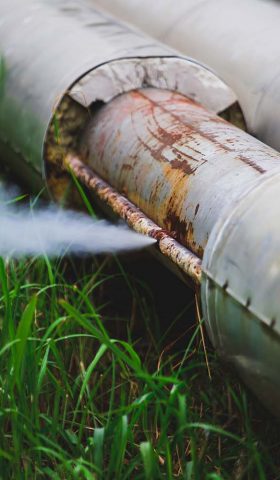 Corrosion rusty through socket tube steam gas leak pipeline at insulation