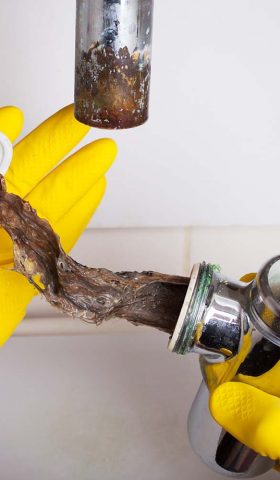 Washbasin's siphon cleaning in a bathroom